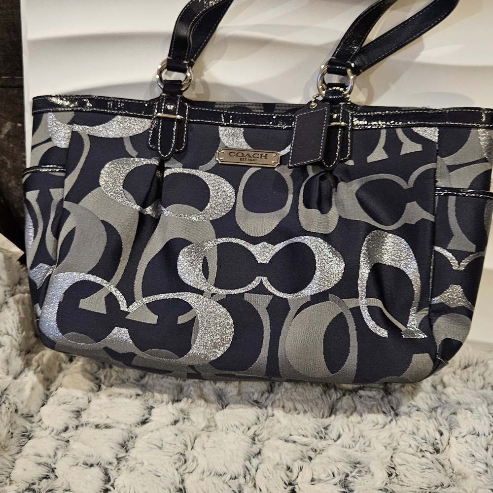 Coach Navy and Silver Signature Tote